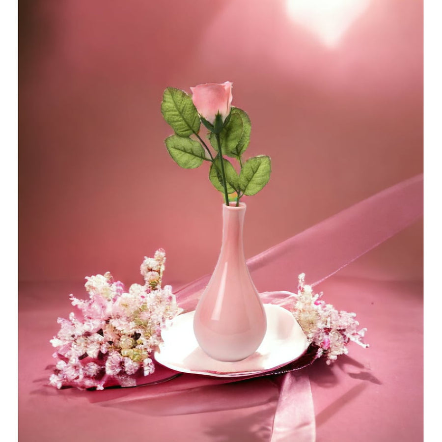 Ceramic Peace Rose Bud Pink Vase 10 Inch Gift Valentines Day Image 1