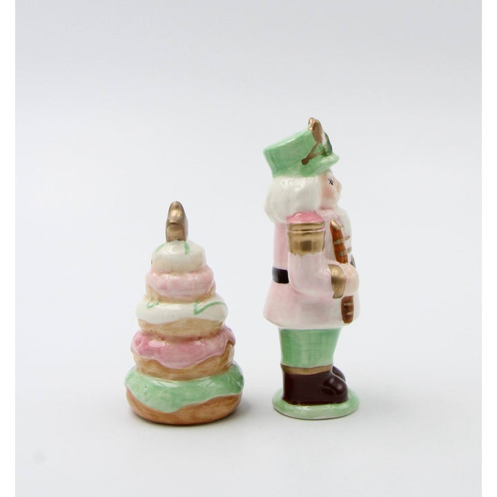 Ceramic Pastel Color Nutcracker Donut Tree Salt and Pepper Set Image 3