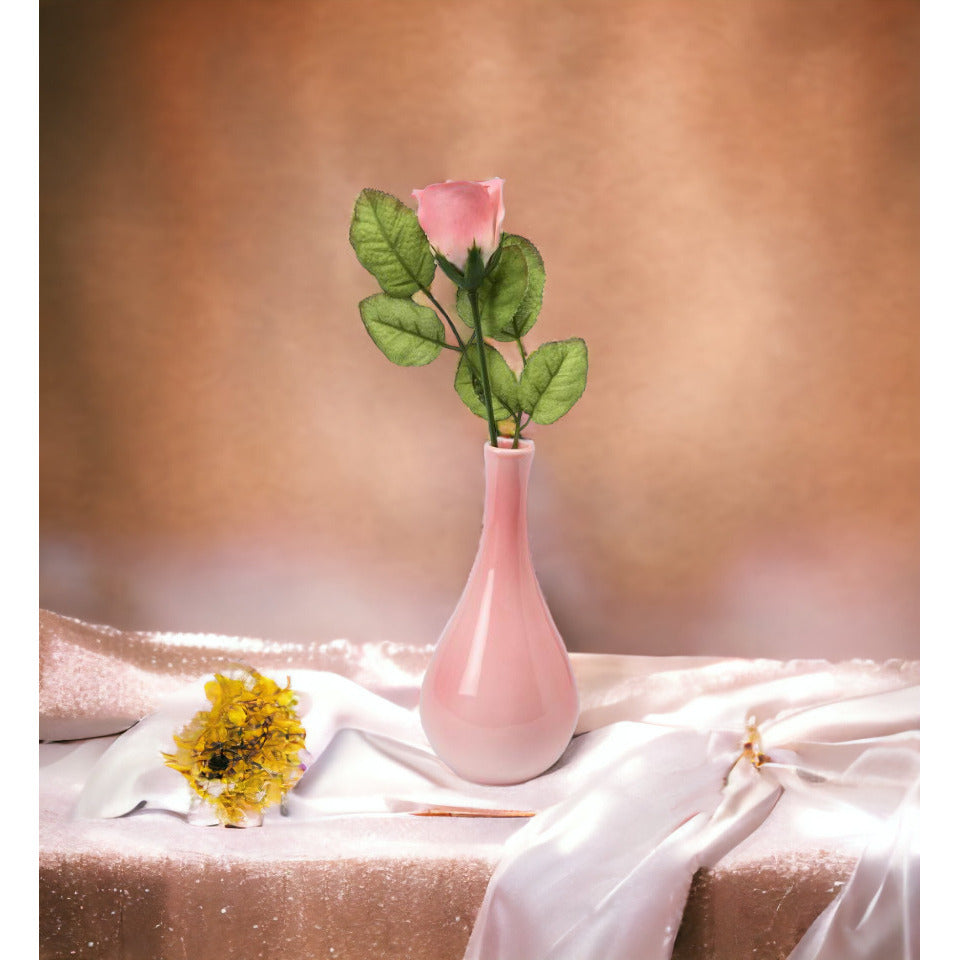 Ceramic Peace Rose Bud Pink Vase 10 Inch Gift Valentines Day Image 2