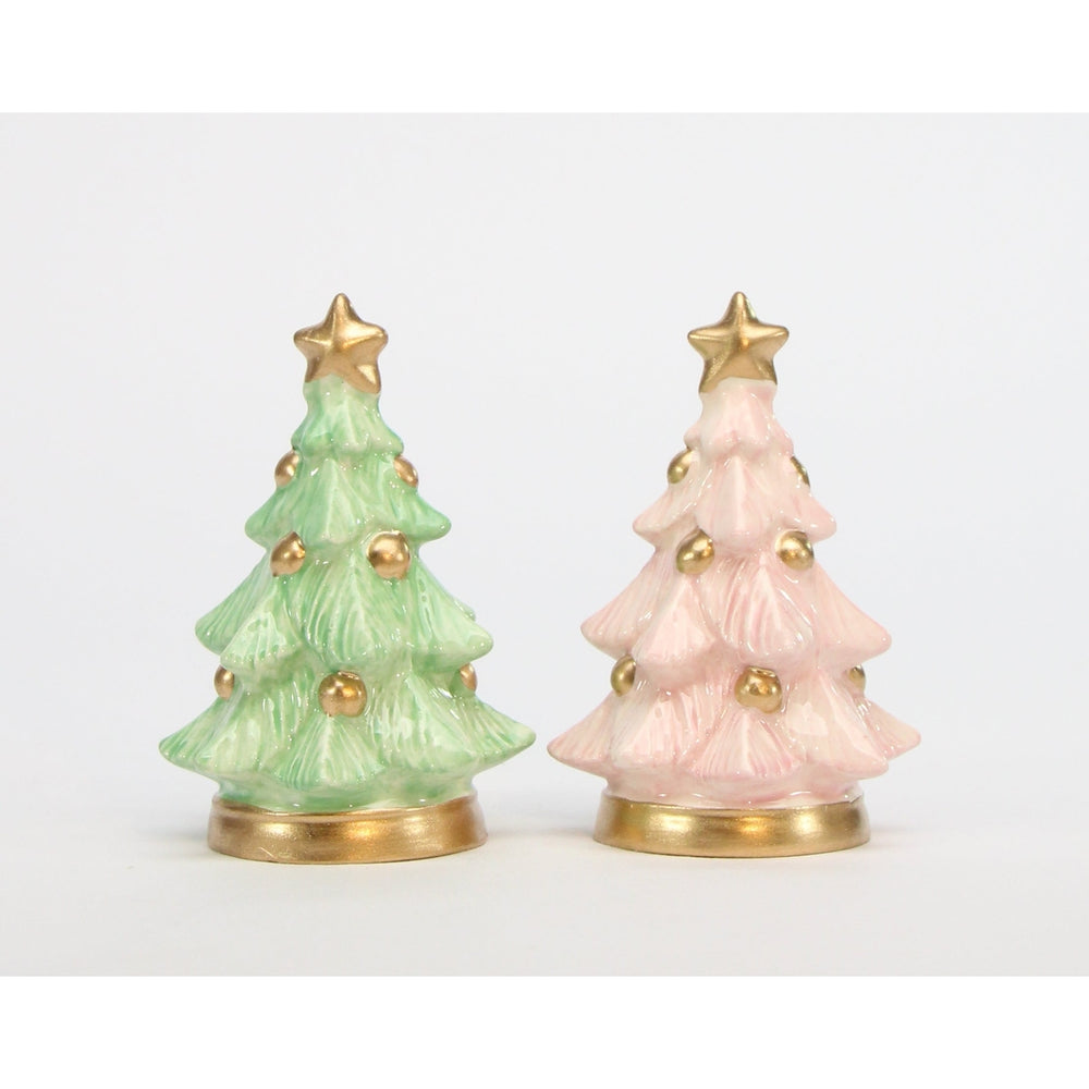 Pastel Ceramic Christmas Tree Salt and Pepper Shakers Image 2