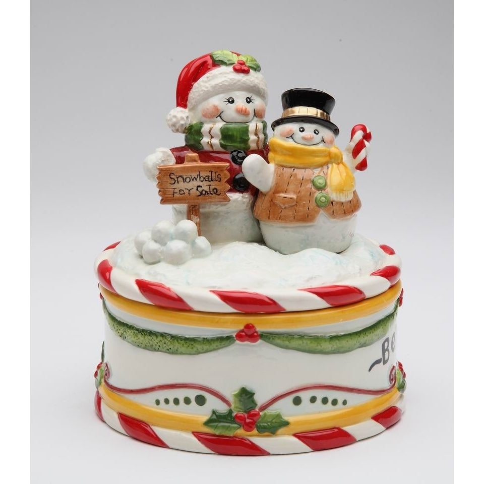 Ceramic Snowman Candy Box 4.75in Christmas Home Image 2