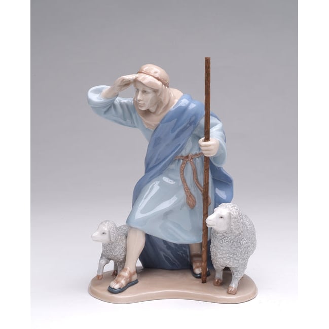 Ceramic Shepherd with Sheep Figurine 6.25in  Baptism Image 3