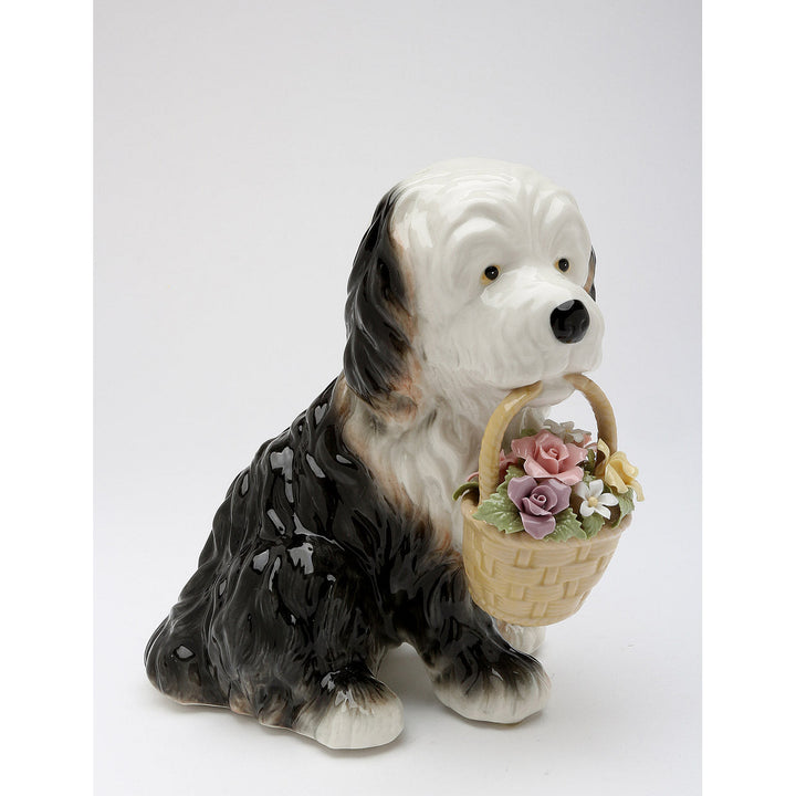 Ceramic St. Bernard Dog with Flower Basket Music BoxHome DcorKitchen Dcor, Image 3