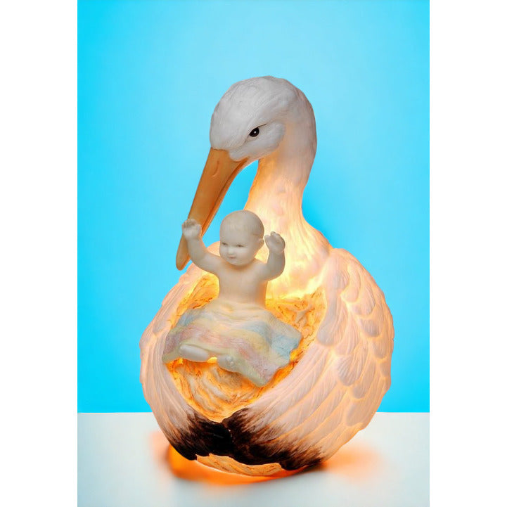 Ceramic Stork Holding Baby NightlightHome DcorNursery Room DcorBaby Registry Gift, Image 3