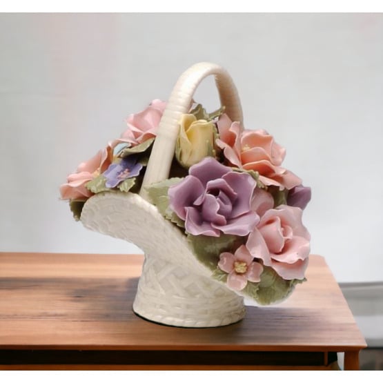 Handcrafted Ceramic Roses Flower Basket 4.5in  Nature Image 2