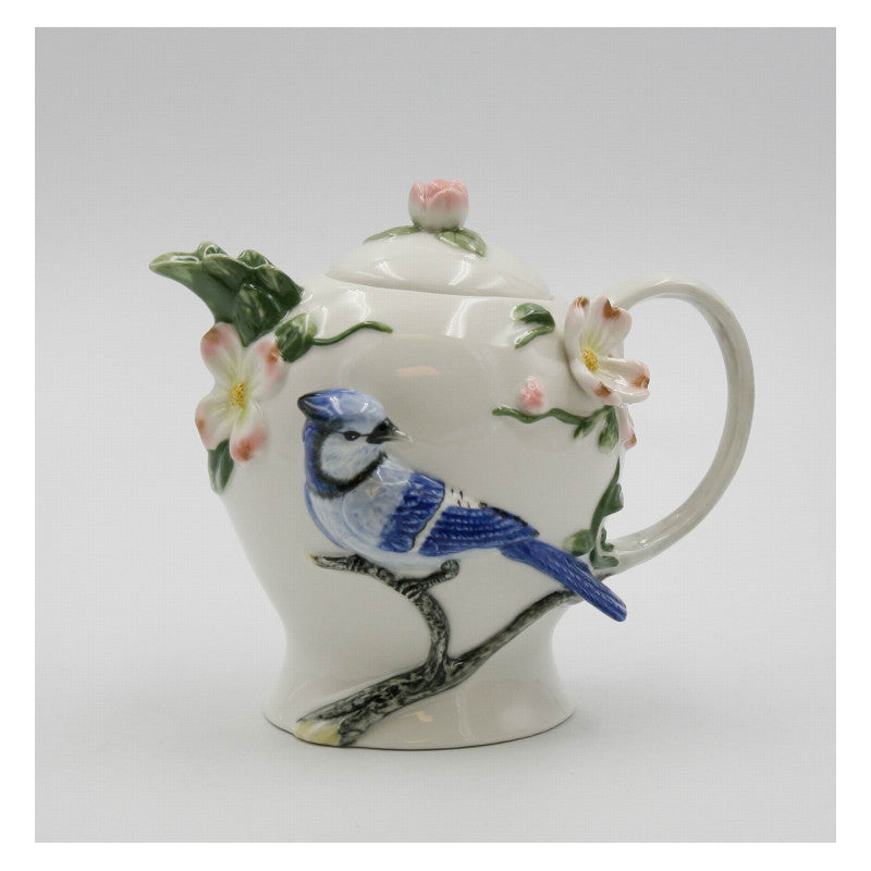 Hand Painted Ceramic Blue Jay Bird Teapot  Tea Party D cor Caf D cor Farmhouse D cor, Image 2