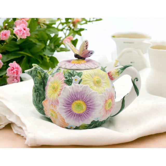 Mini Ceramic Colorful Daisy Flowers with Butterfly TeapotMomKitchen DcorTea Party DcorCaf Dcor, Image 1