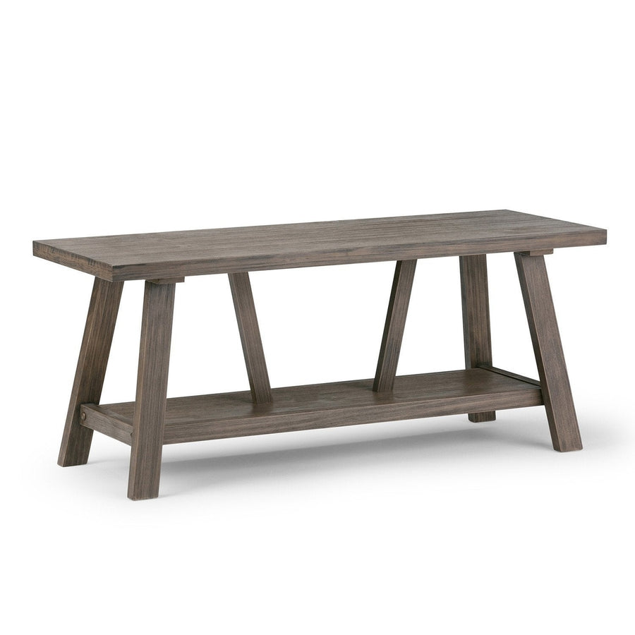 Dylan Entryway Bench Solid Wood Driftwood Finish 48in Rustic Industrial Design Image 1