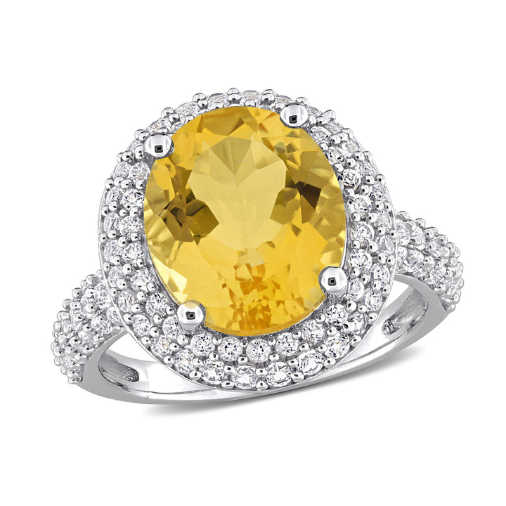 5.64 Carat (ctw) Citrine and White Topaz Halo Ring in Sterling Silver Image 1