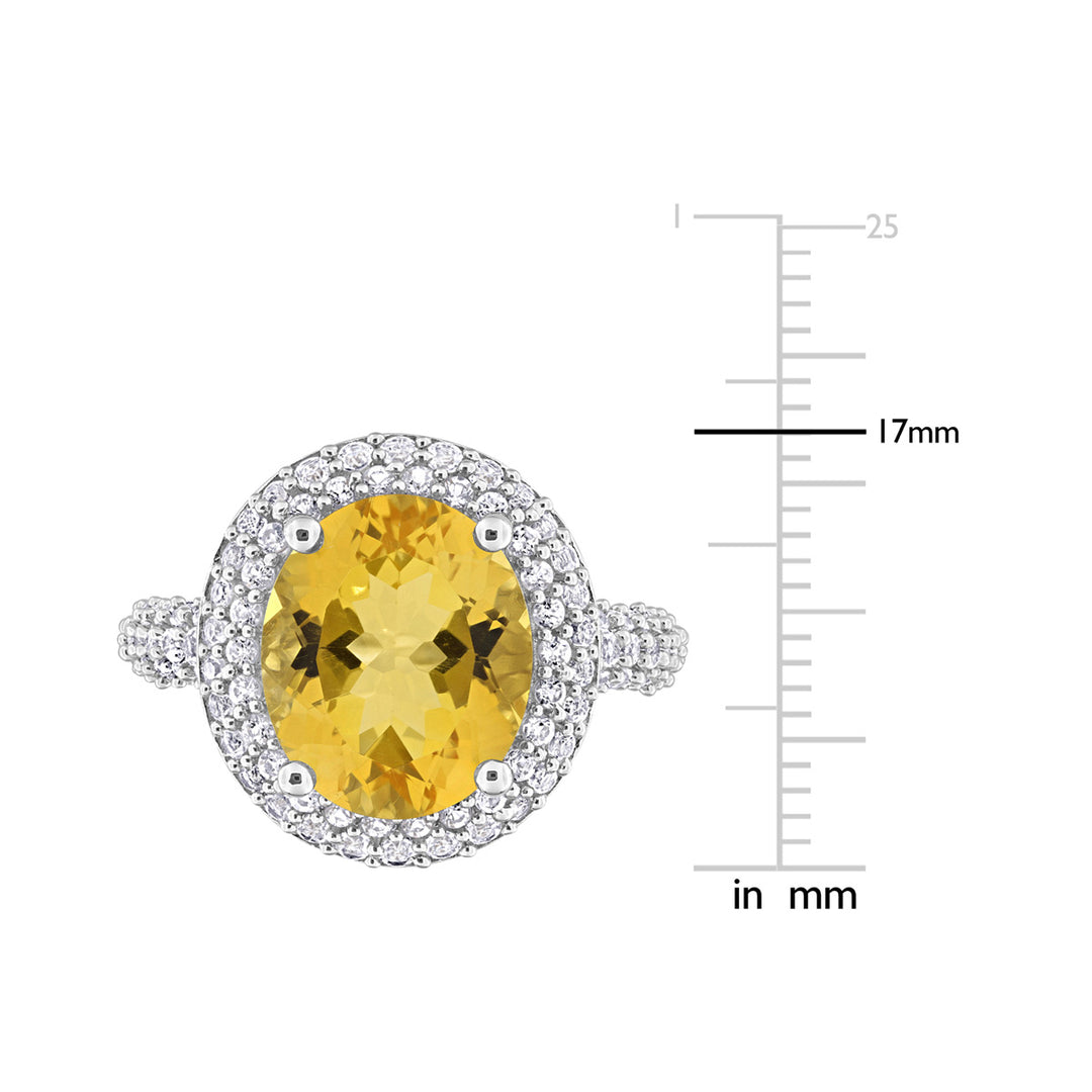 5.64 Carat (ctw) Citrine and White Topaz Halo Ring in Sterling Silver Image 4