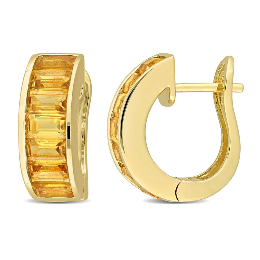 3.64 Carat (ctw) Citrine Hoop Earrings in Yellow Plated Sterling Silver Image 1