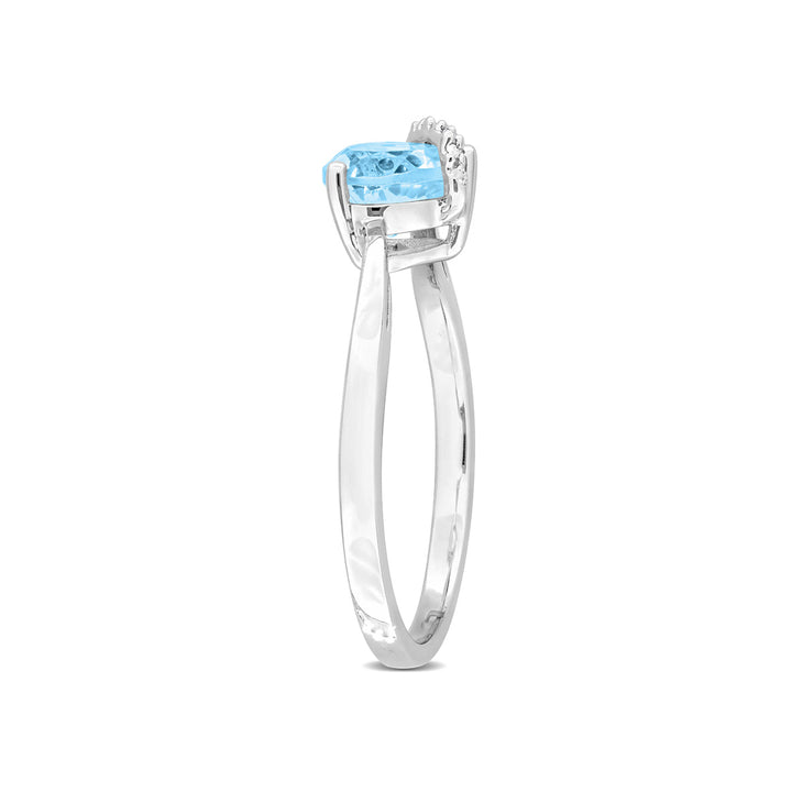 1.00 Carat (ctw) Sky-Blue Topaz Heart Ring in Sterling Silver with Accent Diamonds Image 4