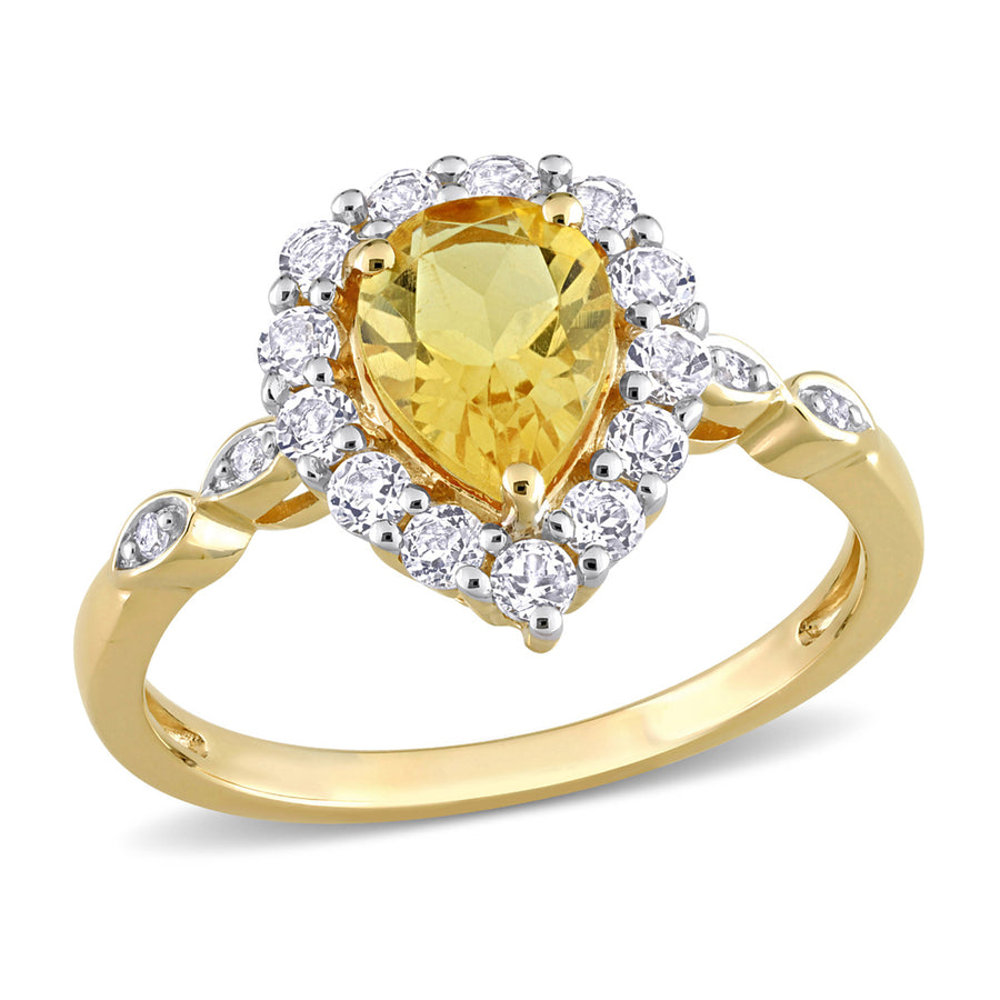 1.58 Carat (ctw) Citrine Pear and White Topaz Halo Ring in 10K Yellow Gold Image 1
