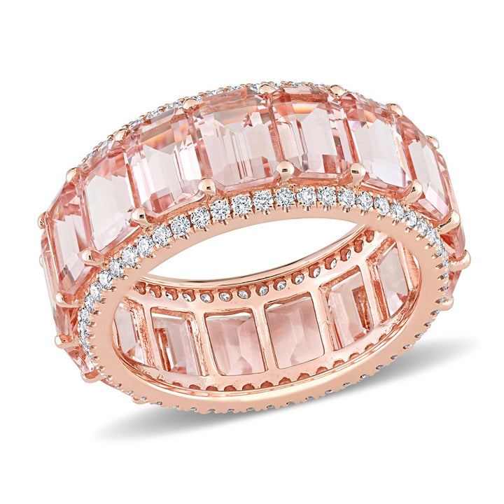 9.35 Carat (ctw) Emerald-Cut Morganite Band Ring in 14K Rose Pink Gold with Diamonds Image 1