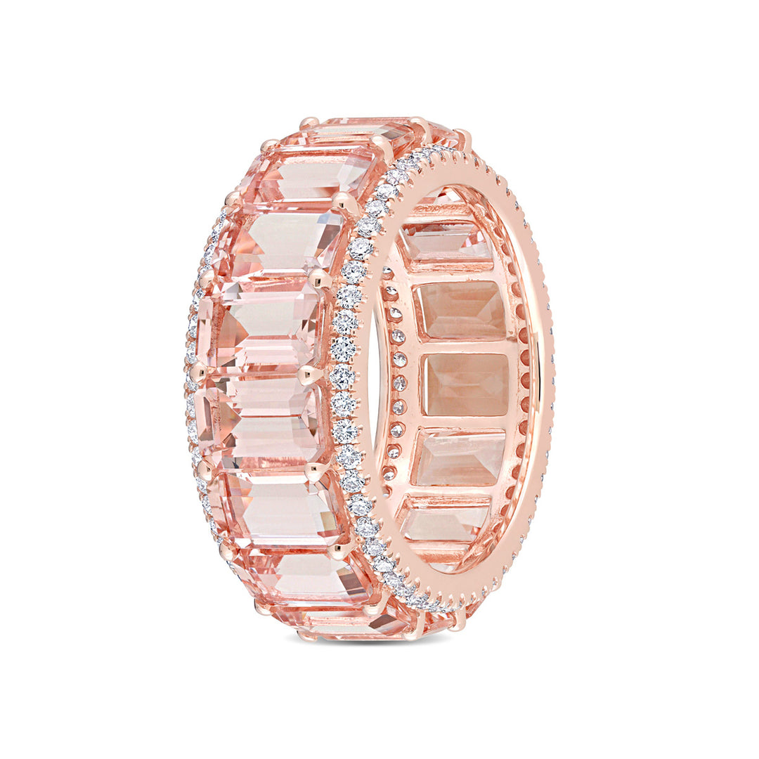 9.35 Carat (ctw) Emerald-Cut Morganite Band Ring in 14K Rose Pink Gold with Diamonds Image 2