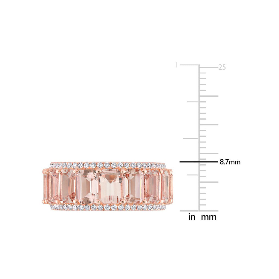 9.35 Carat (ctw) Emerald-Cut Morganite Band Ring in 14K Rose Pink Gold with Diamonds Image 3