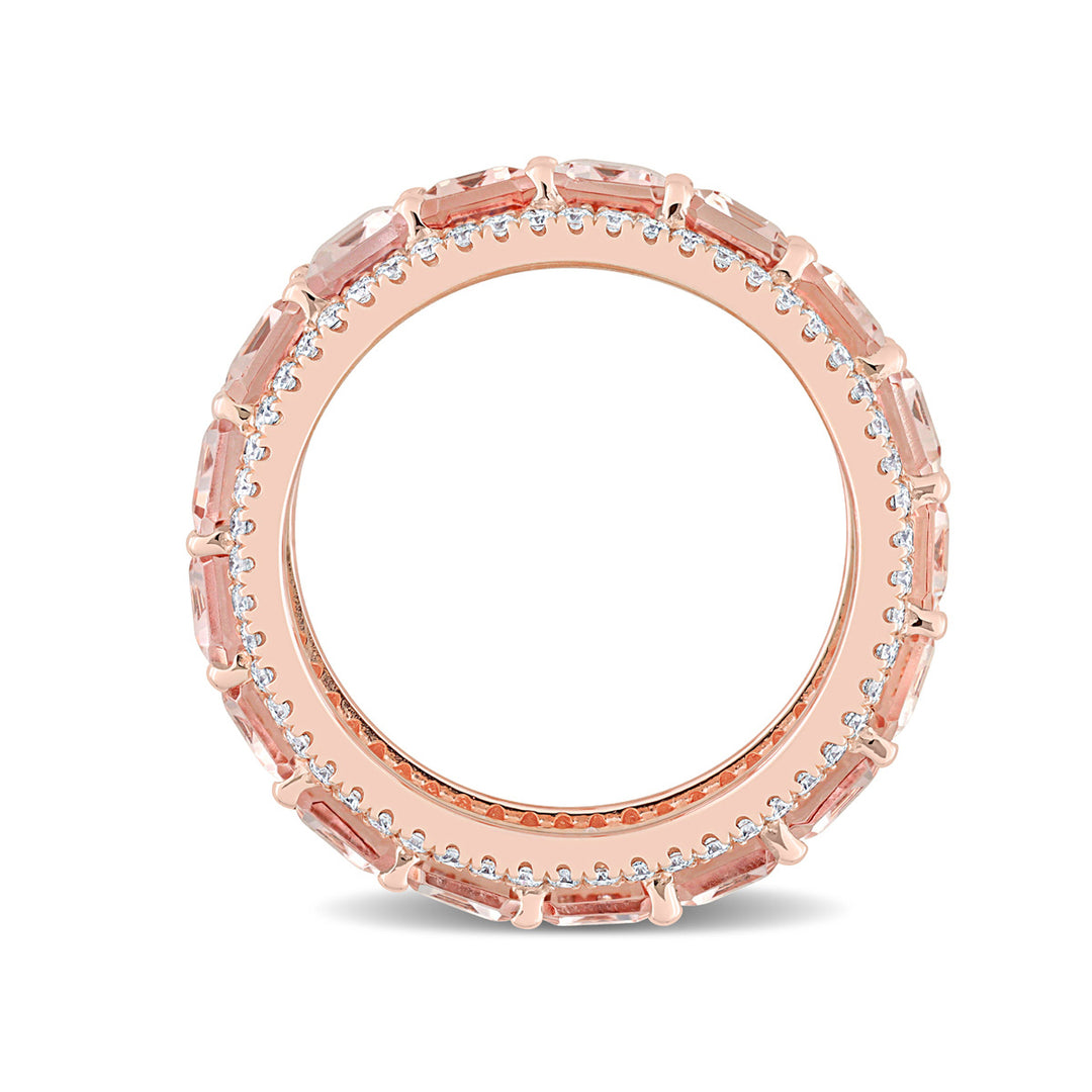 9.35 Carat (ctw) Emerald-Cut Morganite Band Ring in 14K Rose Pink Gold with Diamonds Image 4