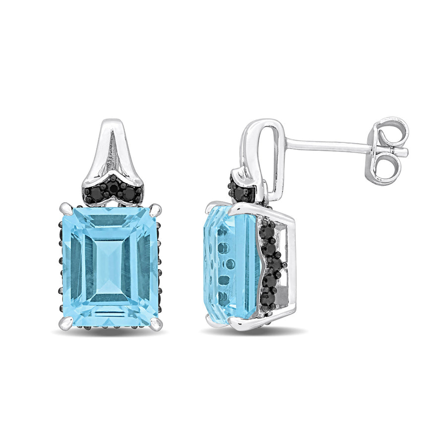 8.67 Carat (ctw) Blue Topaz and Black Sapphire Earrings in Sterling Silver Image 1