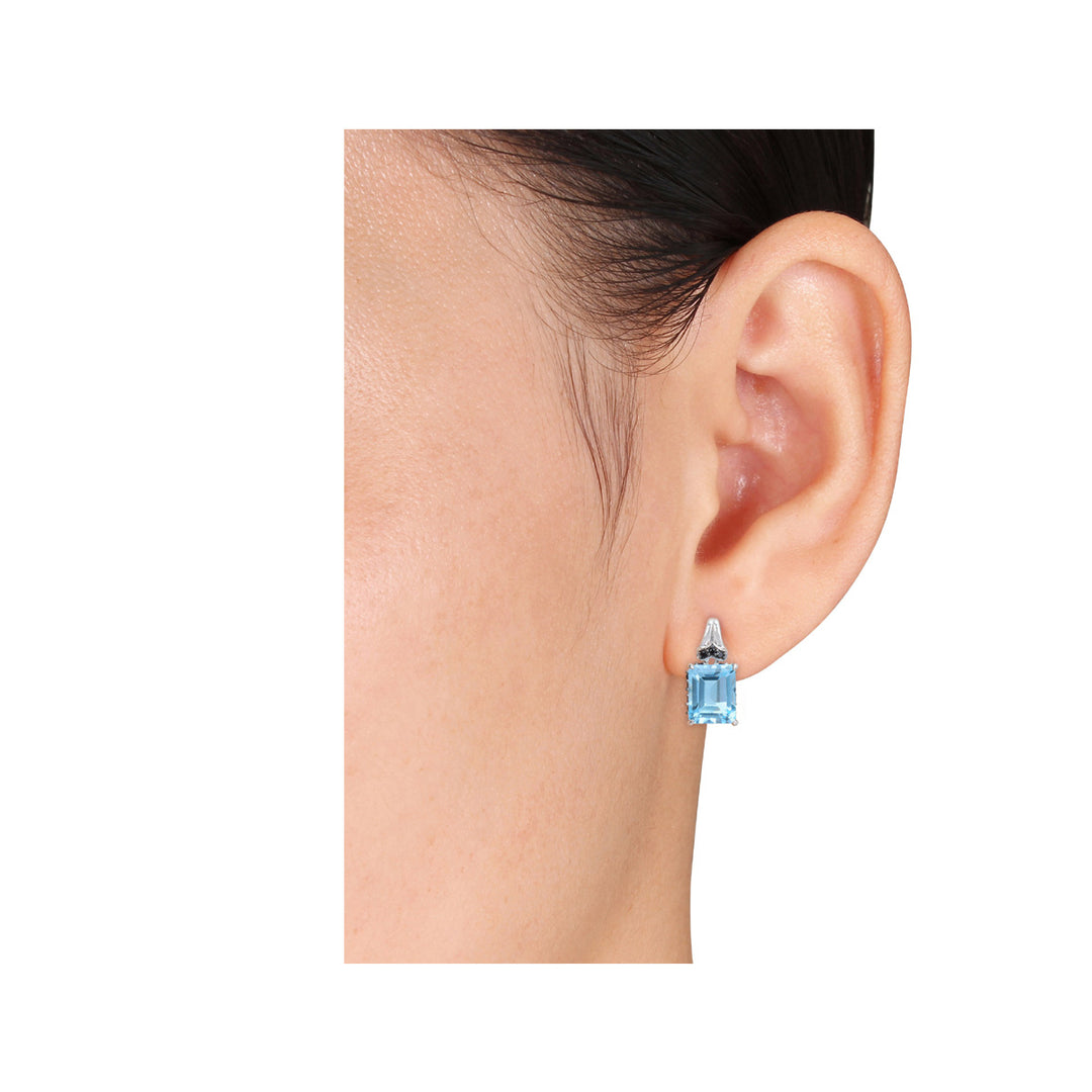 8.67 Carat (ctw) Blue Topaz and Black Sapphire Earrings in Sterling Silver Image 3
