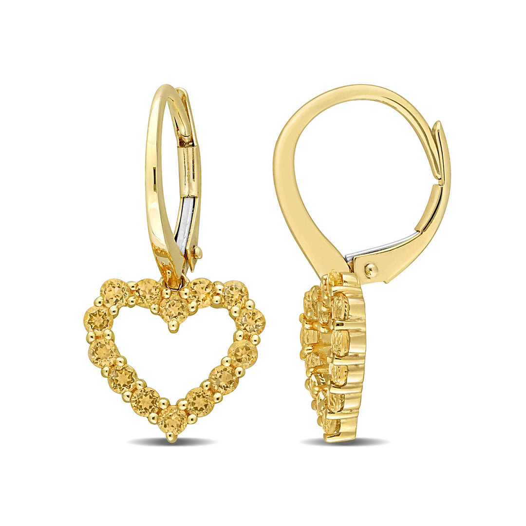 1.12 Carat (ctw) Citrine Heart Leverback Earrings in 10K Yellow Gold Image 1