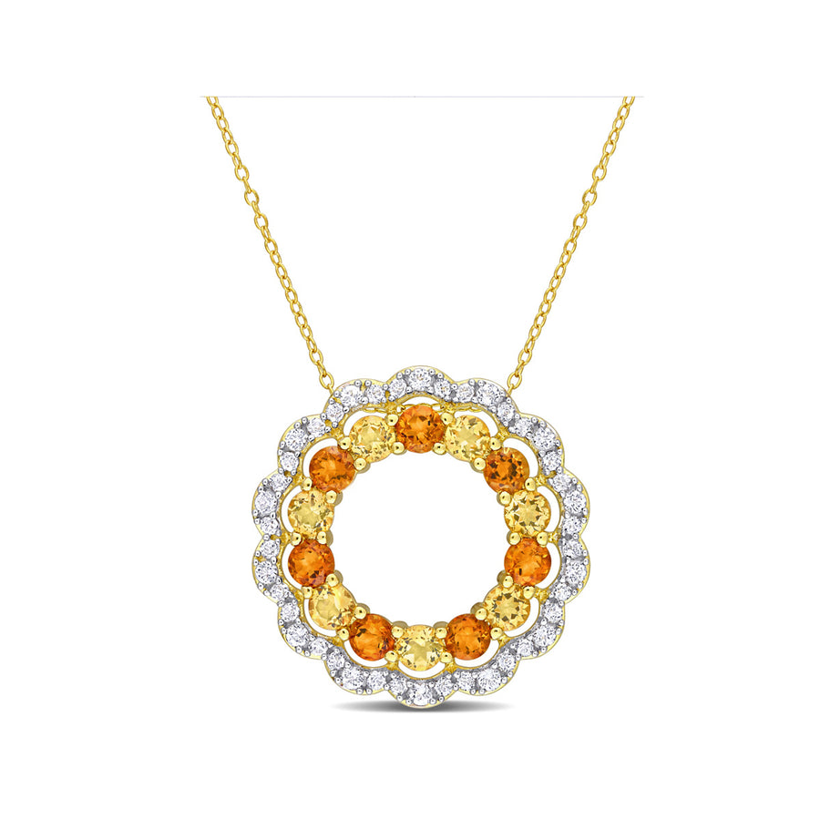 5.88 Carat (ctw) Madeira Citrine and White Topaz Open Floral Halo Pendant Necklace in Yellow Plated Sterling Silver with Image 1