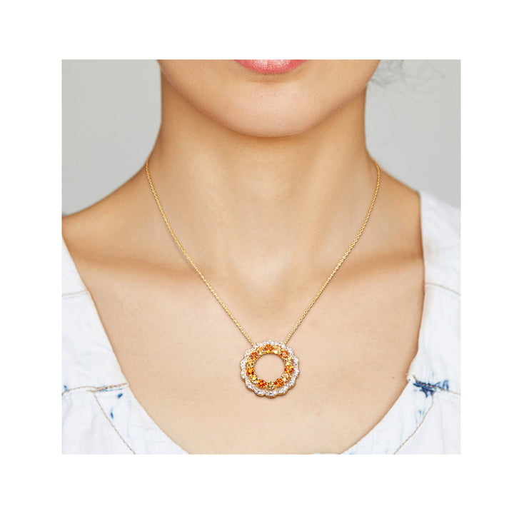 5.88 Carat (ctw) Madeira Citrine and White Topaz Open Floral Halo Pendant Necklace in Yellow Plated Sterling Silver with Image 3