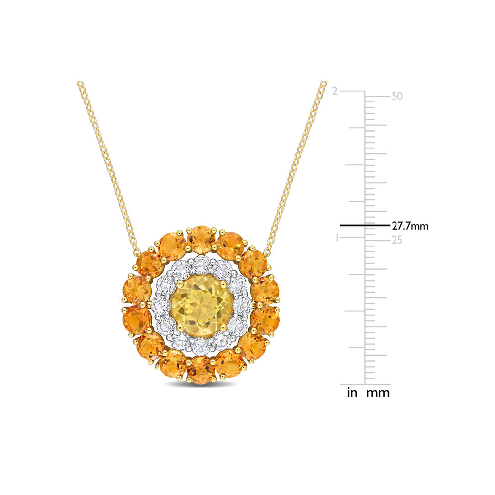 11.44 Carat (ctw) Madeira Citrine and White Topaz Double Halo Pendant Necklace in Yellow Sterling Silver with Chain Image 2