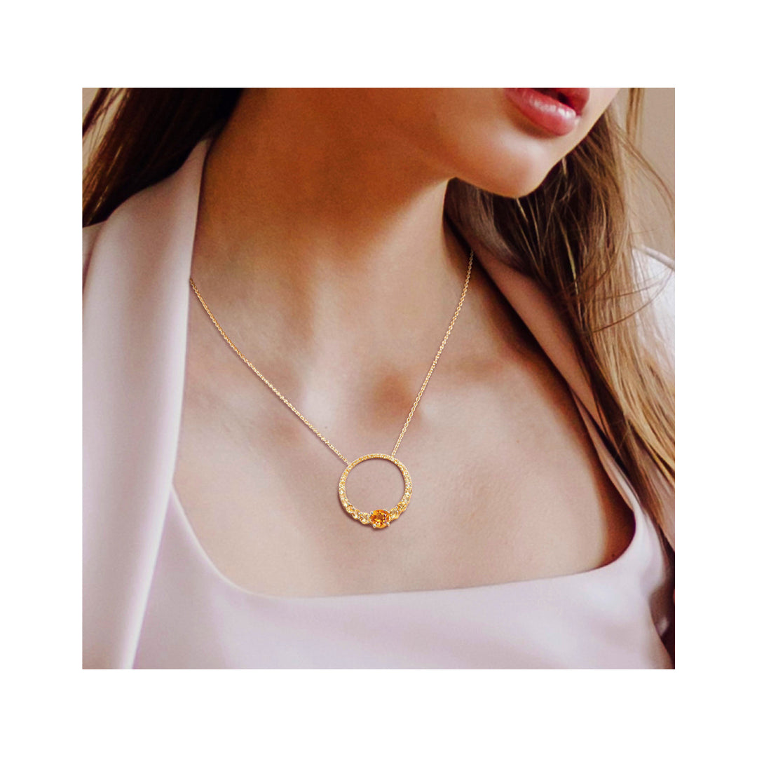 3.25 Carat (ctw) Madeira Citrine Open Circle Pendant Necklace in Yellow Plated Sterling Silver with Chain Image 2