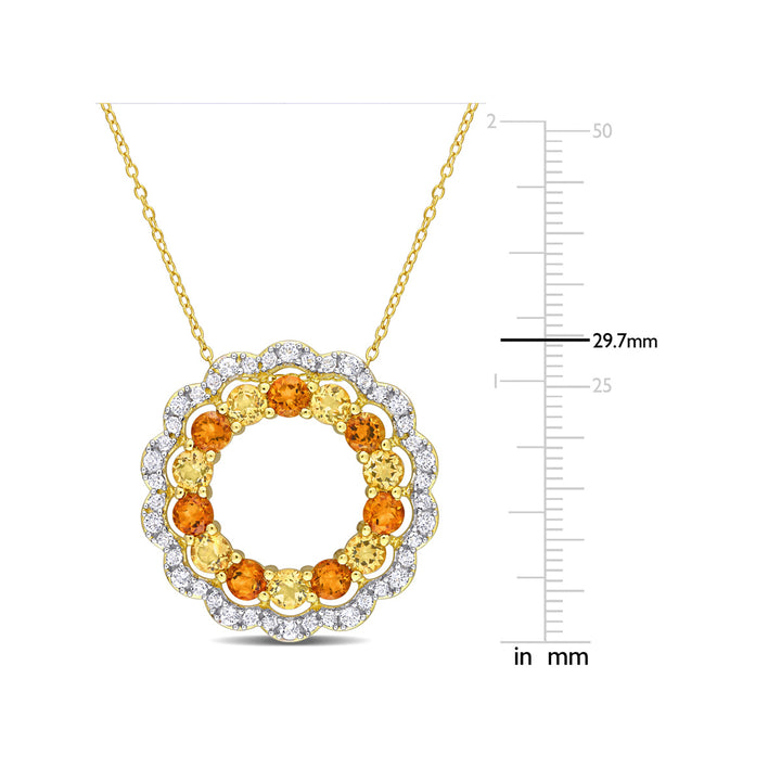 5.88 Carat (ctw) Madeira Citrine and White Topaz Open Floral Halo Pendant Necklace in Yellow Plated Sterling Silver with Image 4