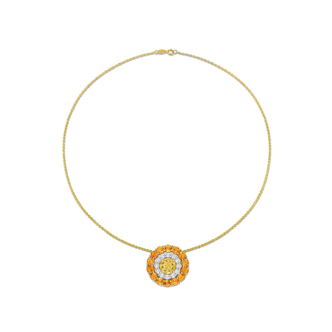 11.44 Carat (ctw) Madeira Citrine and White Topaz Double Halo Pendant Necklace in Yellow Sterling Silver with Chain Image 3