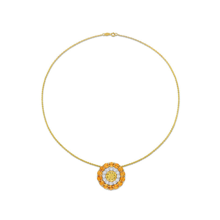 11.44 Carat (ctw) Madeira Citrine and White Topaz Double Halo Pendant Necklace in Yellow Sterling Silver with Chain Image 3