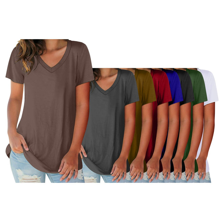 Womens Ultra Soft Cotton Blend V-Neck Short Sleeve T-Shirts 4-Pack Assorted Colors Image 2