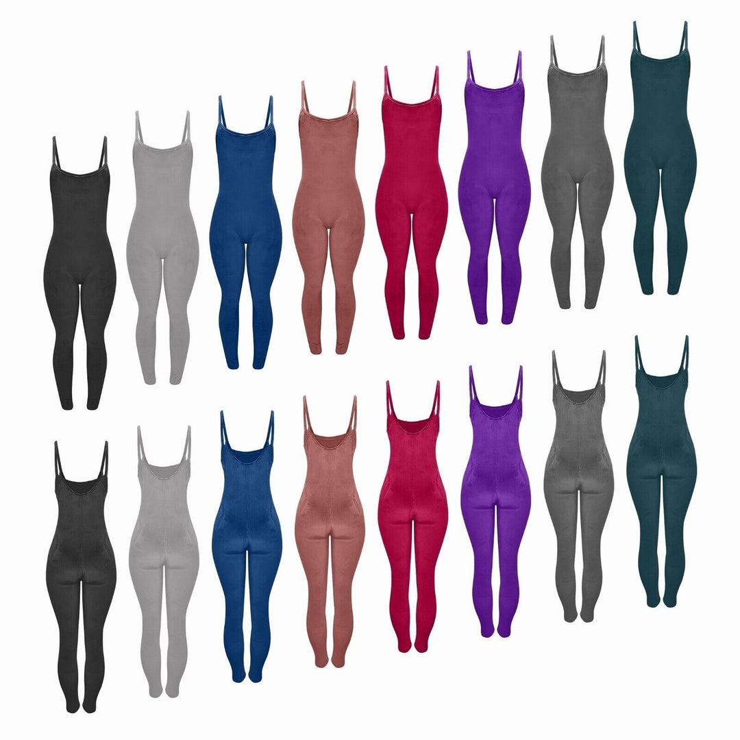 2-Pack: Women's Ultra-Soft Smooth Sleeveless Spaghetti Strap Velvet Velour Body Contour Jumpsuit Image 1