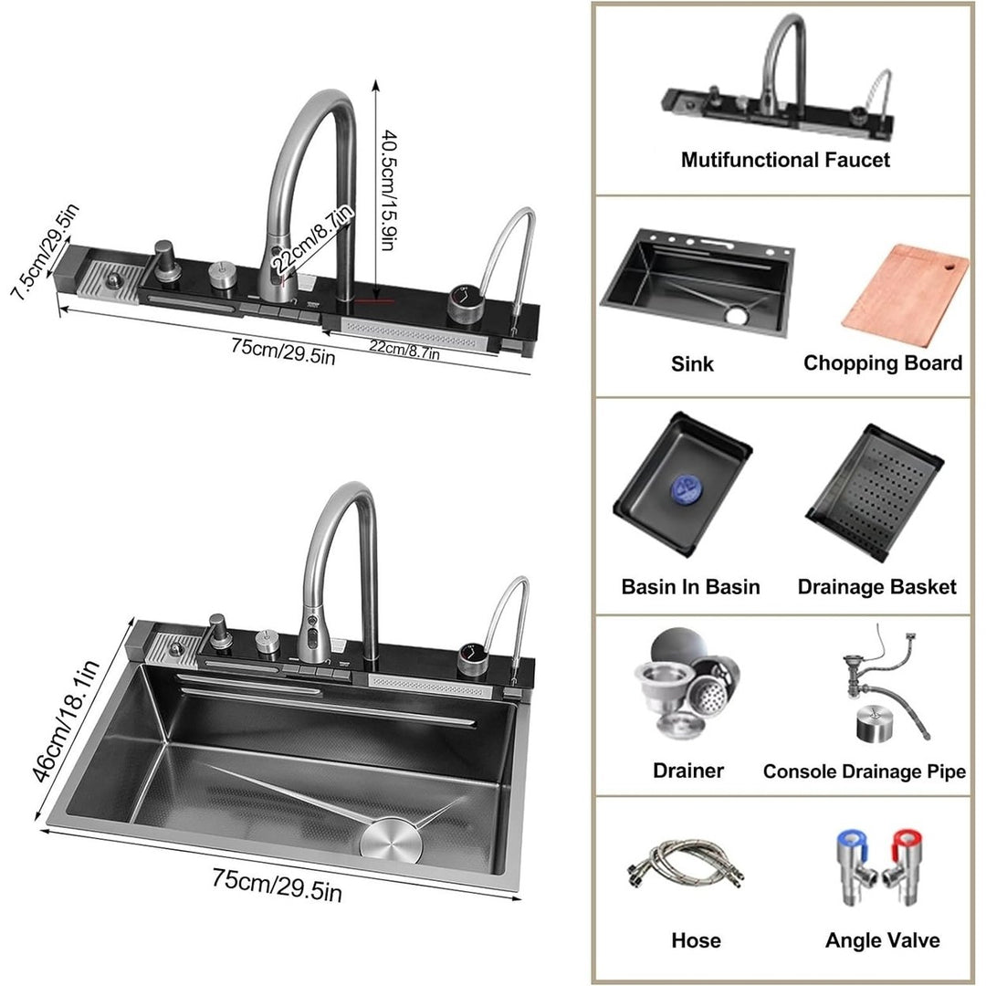 Nano Black Flying Rain Waterfall Sink Household Sink,Integrated Sink with Pull-Out Tap Set 29.5 INCH Image 8
