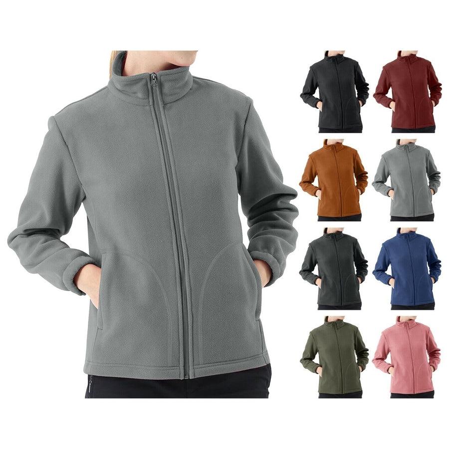 Womens Polar Fleece Jacket Coat Soft Cozy Zip Up Winter Warm 2-Pack Size Options Image 1