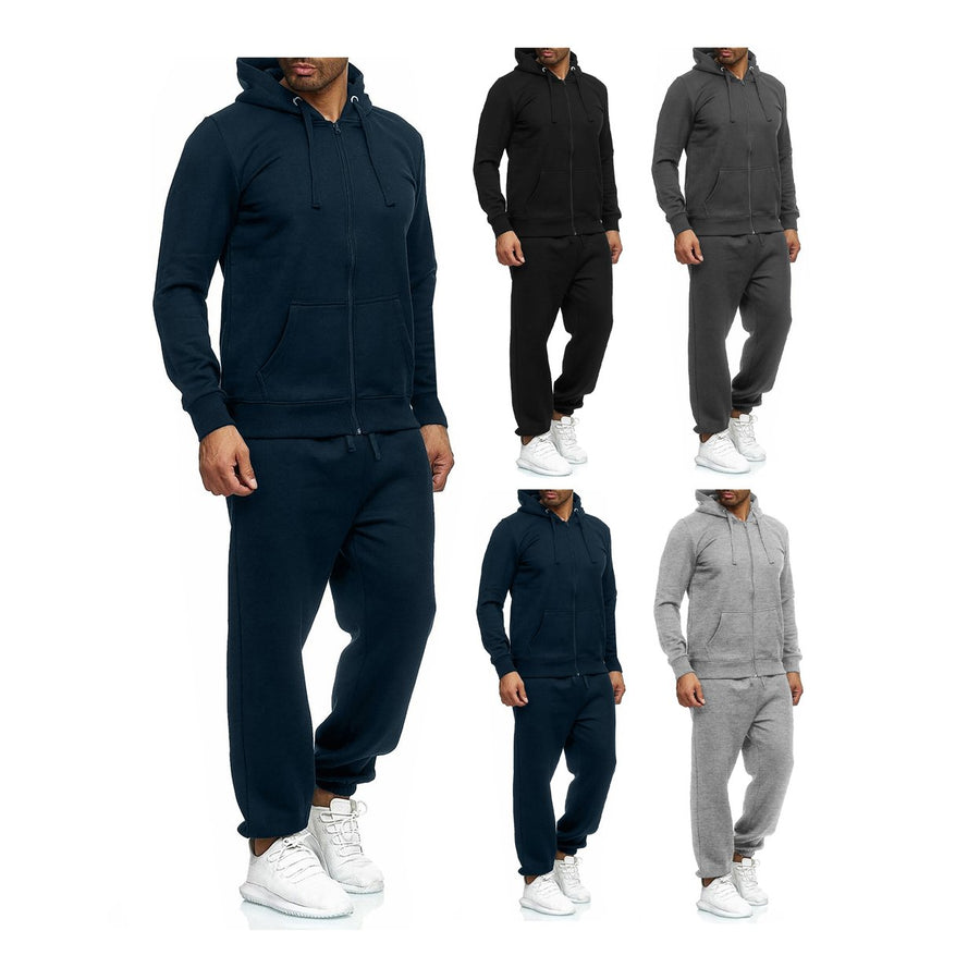 Mens Big and Tall Fleece Lined Full Zip Tracksuit Jogger Set Active Winter Wear Image 1