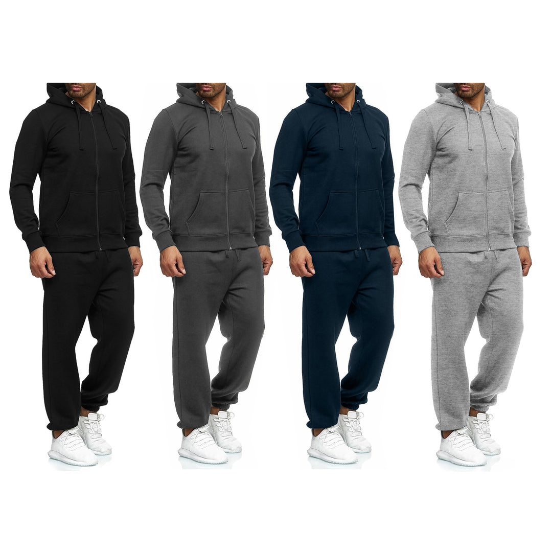 Mens Big and Tall Fleece Lined Full Zip Tracksuit Jogger Set Active Winter Wear Image 2