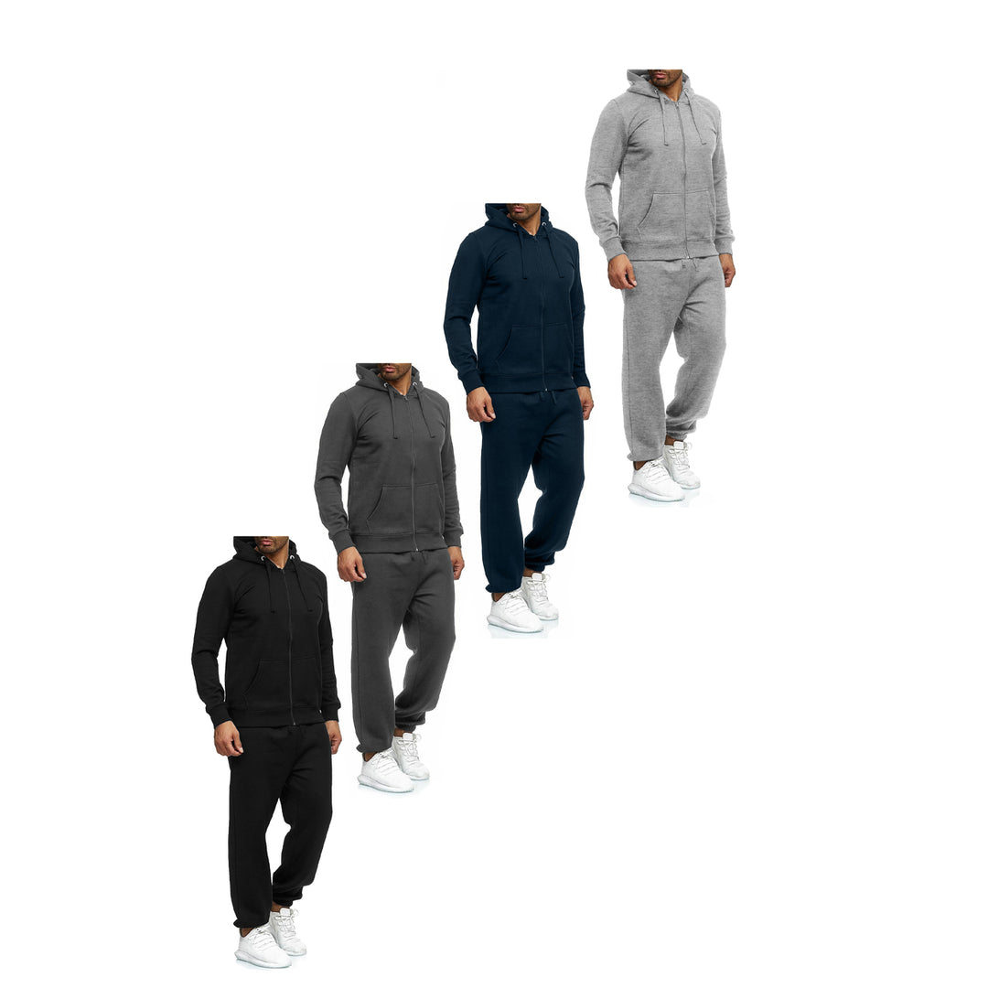 Mens Big and Tall Fleece Lined Full Zip Tracksuit Jogger Set Active Winter Wear Image 3