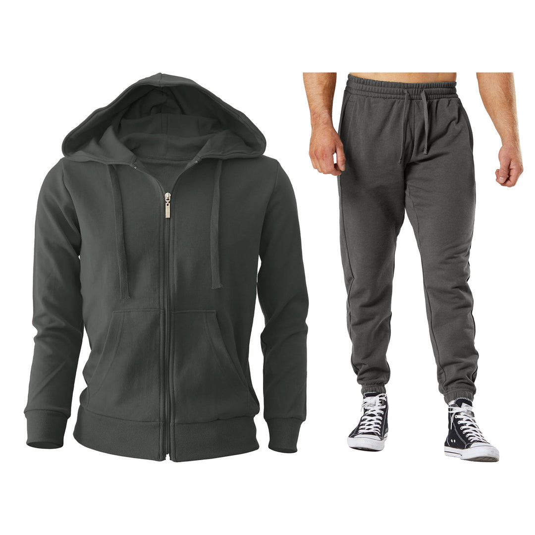 Mens Big and Tall Fleece Lined Full Zip Tracksuit Jogger Set 2-Pack Winter Comfort Image 4