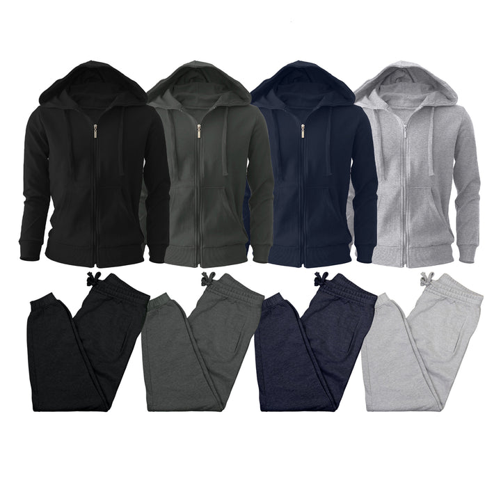 Mens Big Tall Active Fleece Lined Full Zip Tracksuit Jogger Set Multi-Pack Image 4