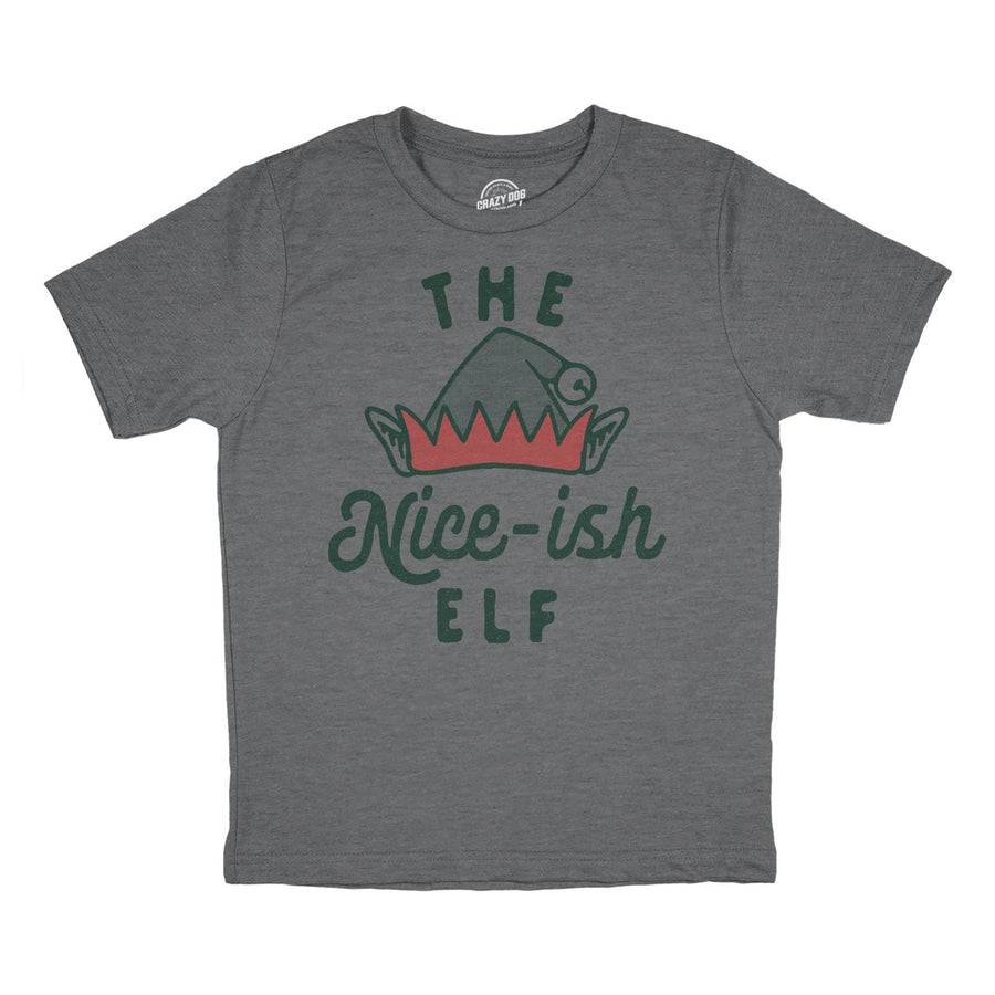 Youth The Nice Ish Elf T Shirt Funny Good Behavior Xmas Elves Joke Tee For Kids Image 1