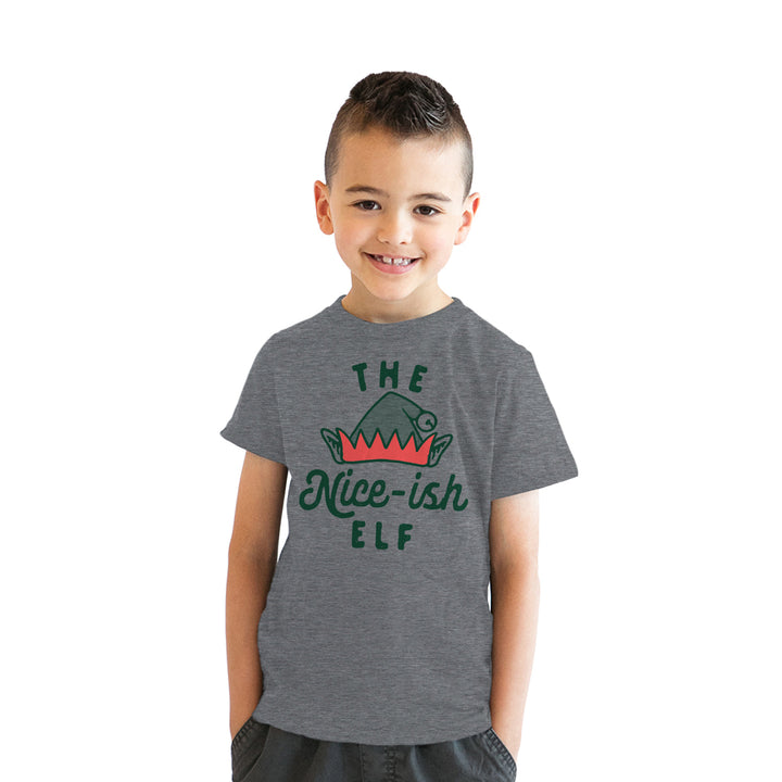 Youth The Nice Ish Elf T Shirt Funny Good Behavior Xmas Elves Joke Tee For Kids Image 4