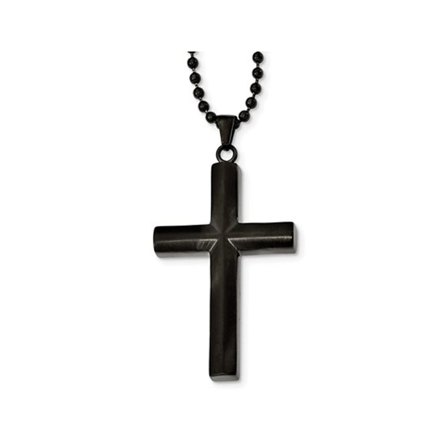 Mens Chisel Black Plated Stainless Steel Cross Pendant Necklace with Chain Image 1