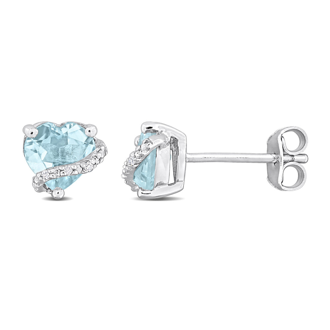 2.00 Carat (ctw) Blue Topaz Heart Solitaire Earrings in Sterling Silver Image 1