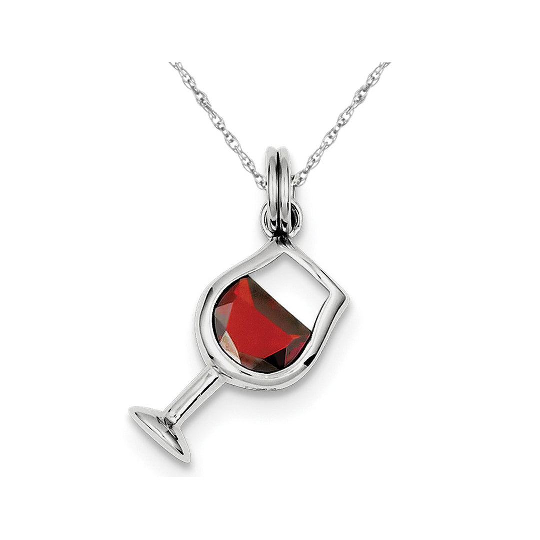 Synthetic Red Cubic Zirconia (CZ) Wine Glass Charm Pendant Necklace in Sterling Silver Image 1