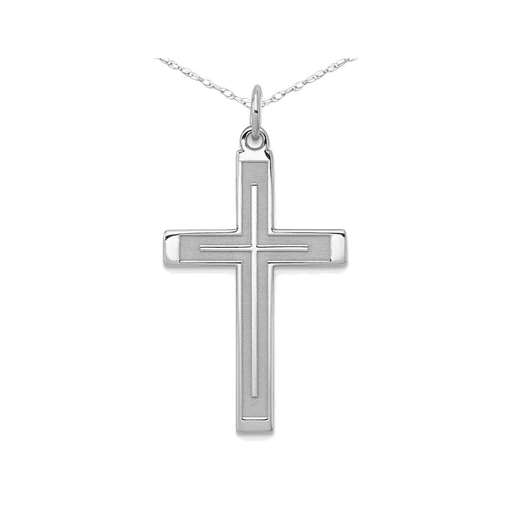 Sterling Silver Laser Designed Cross Pendant Necklace in with Chain Image 1