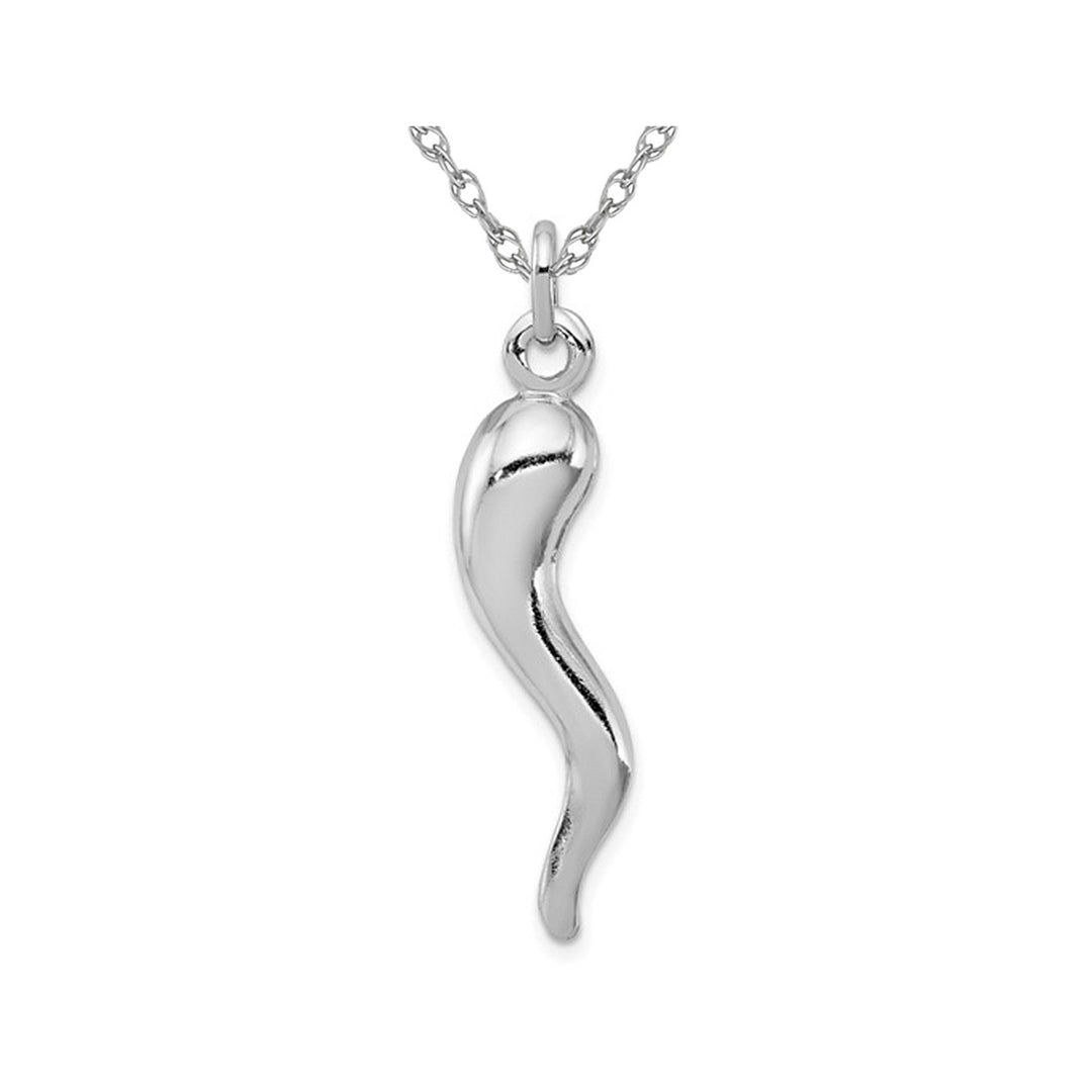 Italian Horn Pendant Necklace in Sterling Silver with Chain Image 1