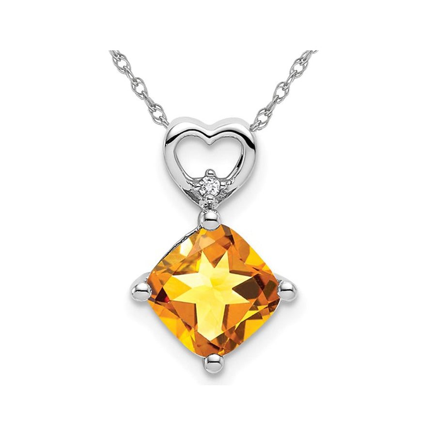 1.65 Carat (ctw) Citrine Heart Pendant Necklace in 14K White Gold with Chain Image 1
