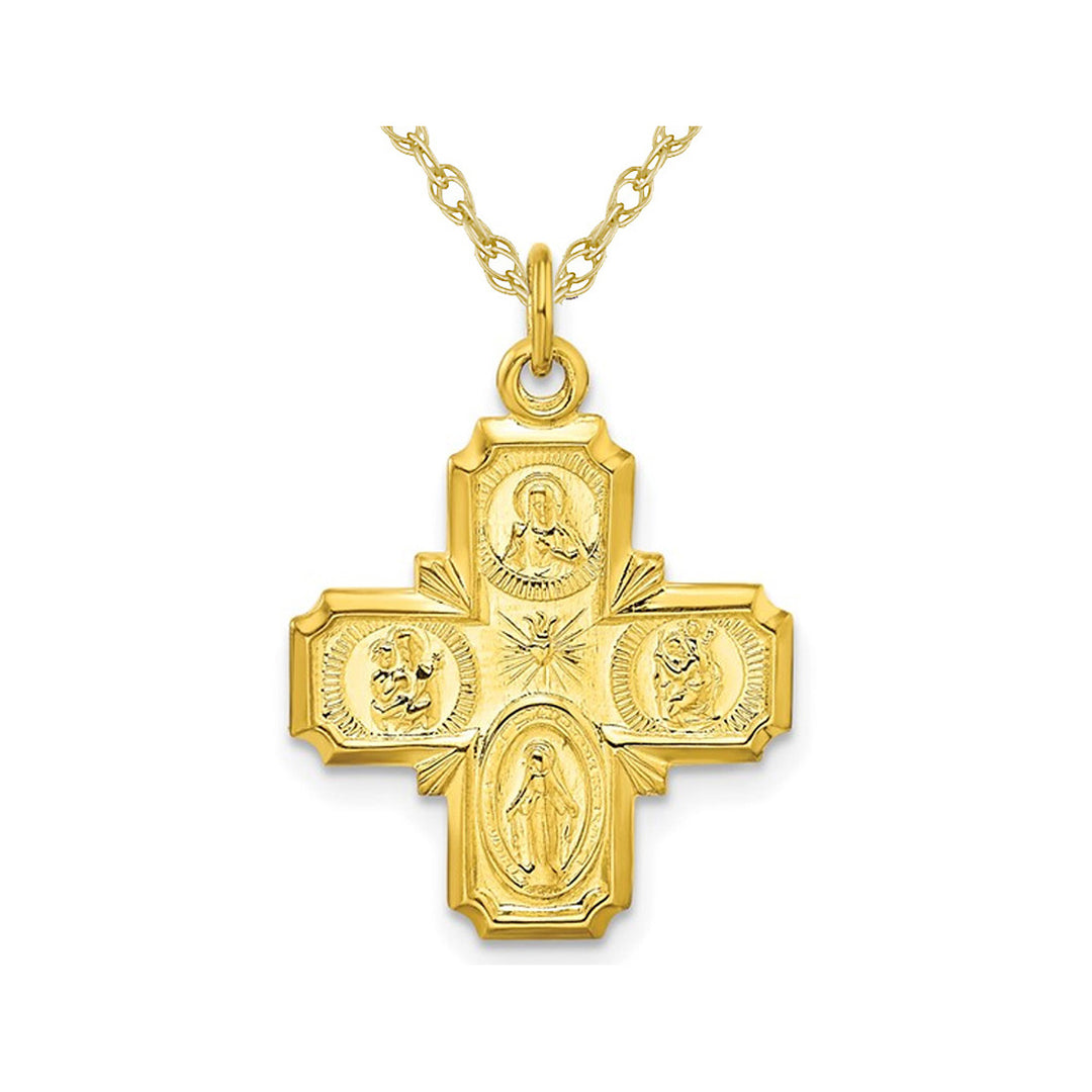 Miraculous Medal Cross Pendant Necklace in Yellow Sterling Silver with Chain Image 1