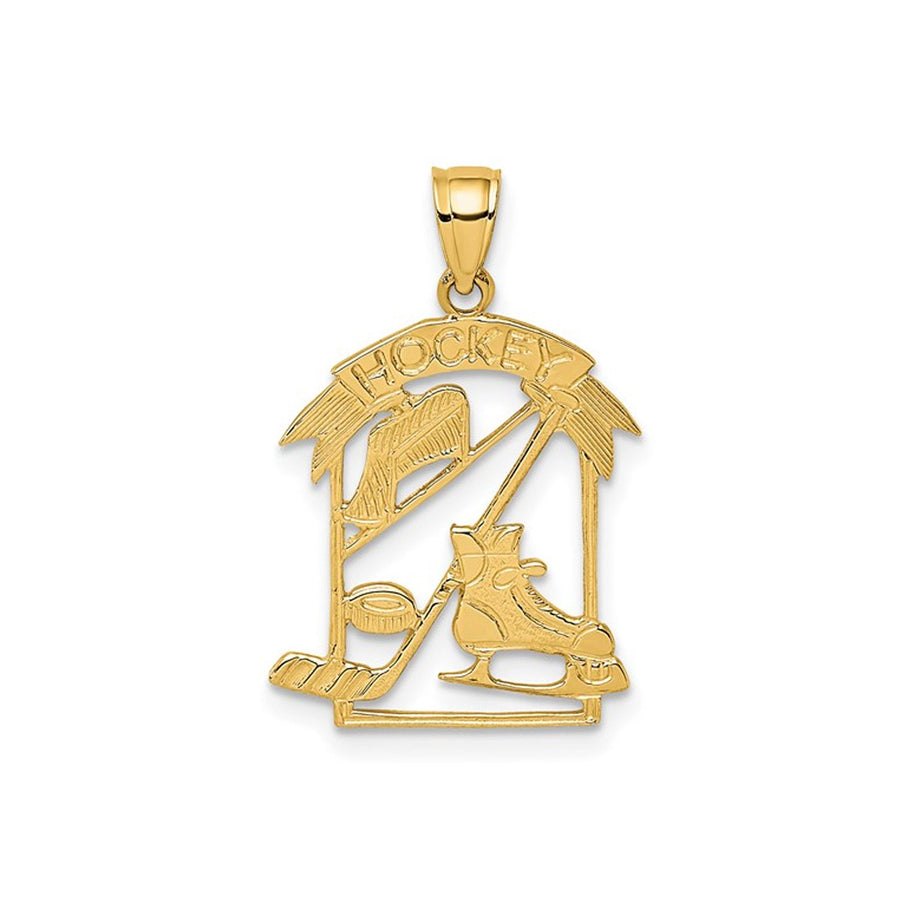 14K Yellow Gold Hockey Story Framed Charm Pendant (NO CHAIN) Image 1